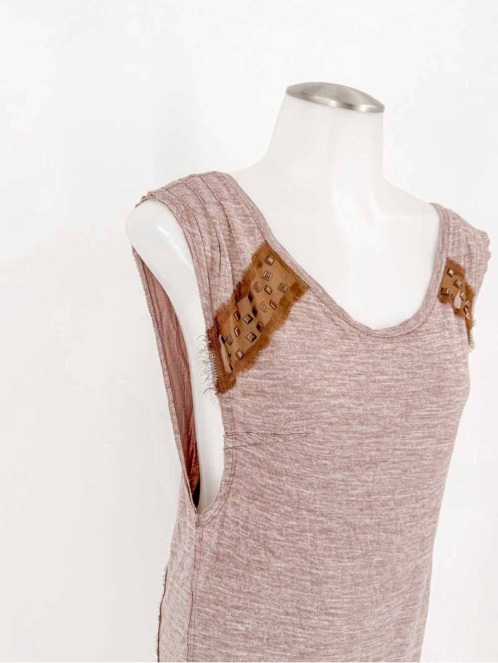 We The Free Brown Knit Tank with Studded Leather Accents - Picture 2 of 7